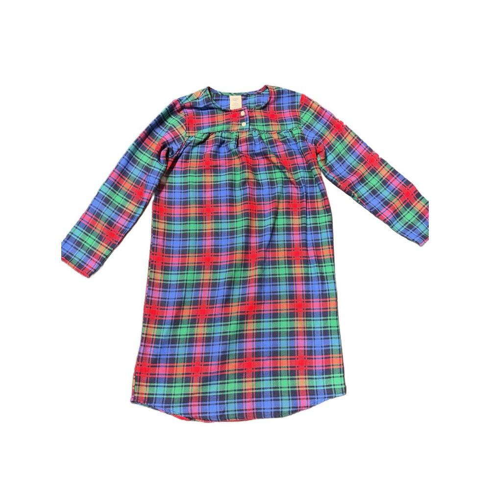 Lands End Girls Flannel Nightgown Festive Plaid Long Sleeve Comfy Size 12